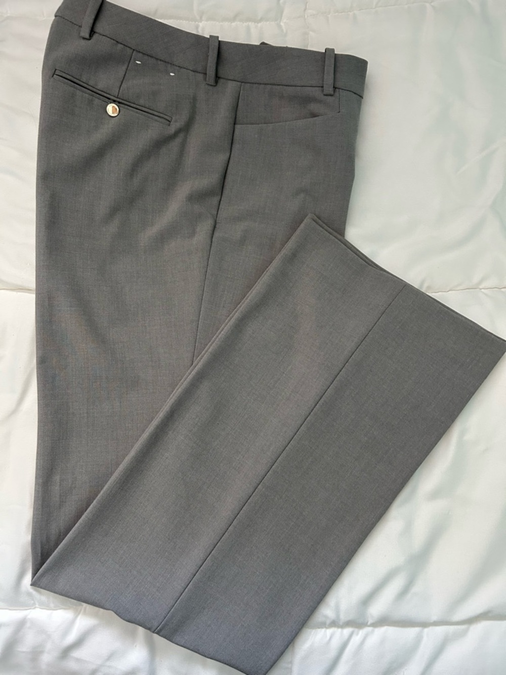 Calvin Klein Gray Wide-Leg Dress Trousers. Modern fit.